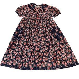 Vintage 90s‎ Simi Floral Cotton Dress Size 6 Girls Long Sleeve Peter Pan Collar